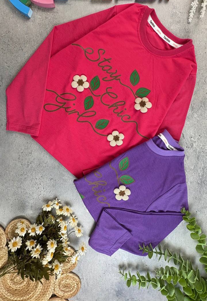 بلوز تک دخترانه سایز۶۰پنبه لاکرادار طرح گل