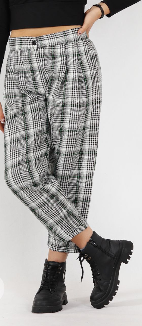 شلوار مزونی سایز 2xl چهار خونه مام استایل دمپا پاکتی پشت کمر کش پارچه نساجی ریما