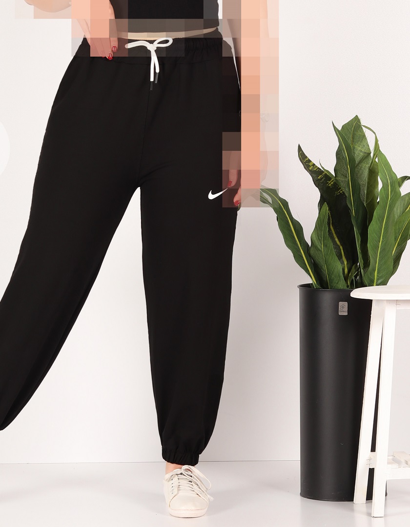 شلوار اسلش مشکی دمپا گتر قواره دار نایک پنبه گلکسی گرم بالا