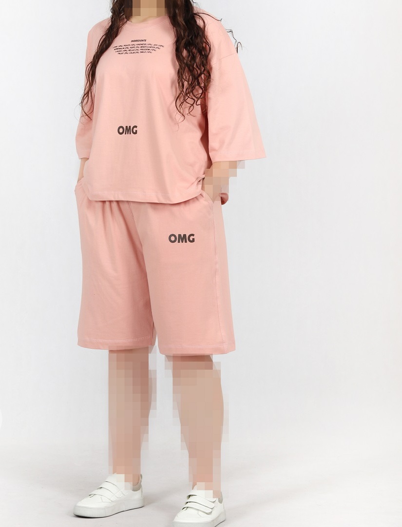 ست تیشرت و شلوارک  زنانه سوپر لش تیشرت باکسی  و شلوارک او ام جی