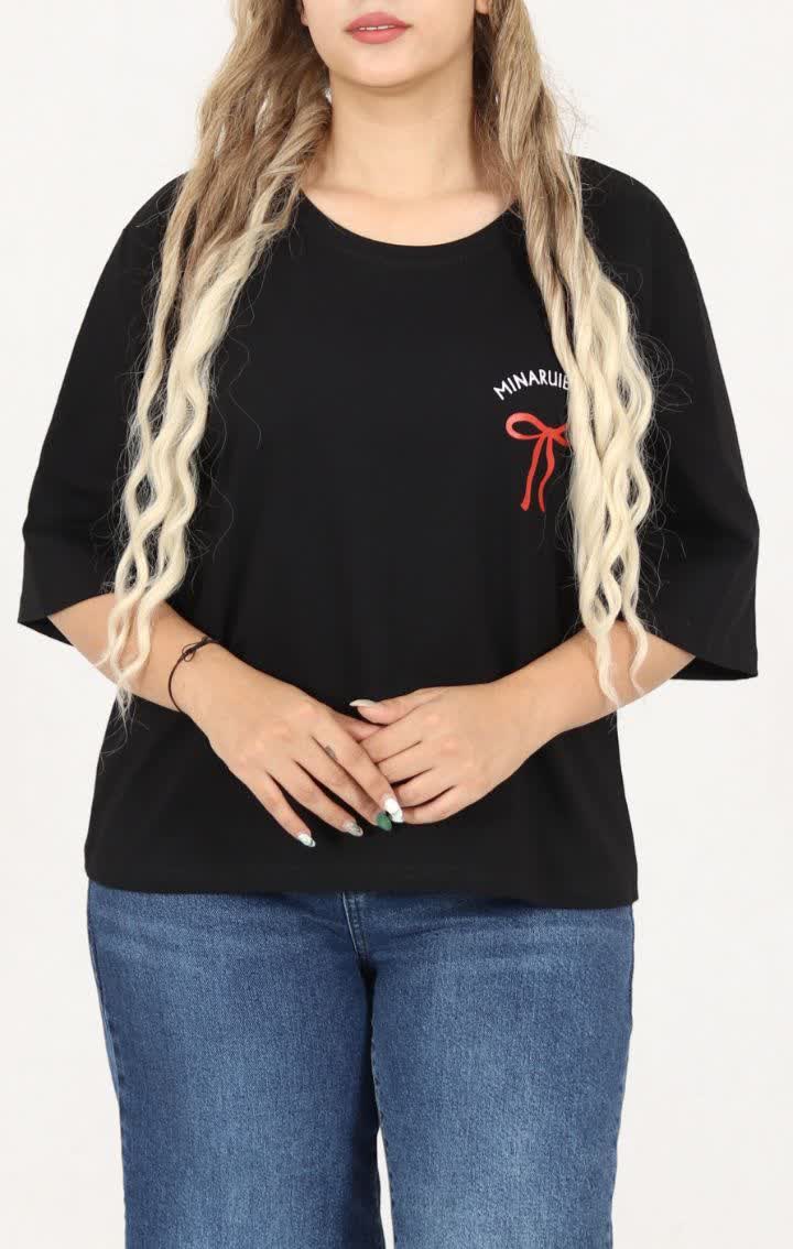 تیشرت زنانه  باکسی زنانه  پاپیون لش کوتاه چاپی سوپر نخ اعلا نخ ۲۸