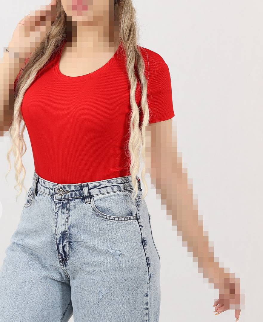 بادی یقه گرد آستین کوتاه کبریتی ریز