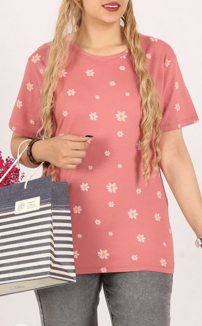 تیشرت طرحدار و گلدار زنانه نخ پنبه گرم بالا اعلا