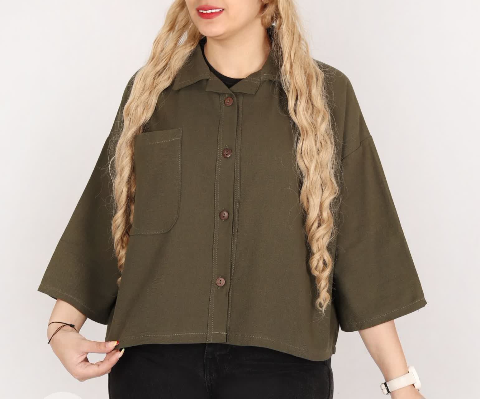 شومیز زنانه مانتویی کوتاه لینن کت قواره عالی