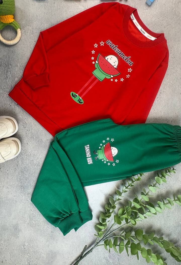 ست دخترانه یلدایی طرح هندوانه سایز ۳۵ تا ۴۰ پارچه دورس