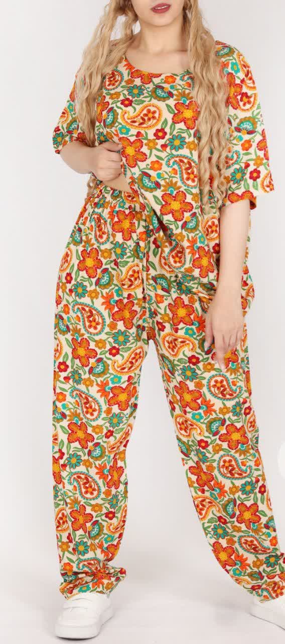 ست تیشرت و شلوار نخی تایلندی  زنانه