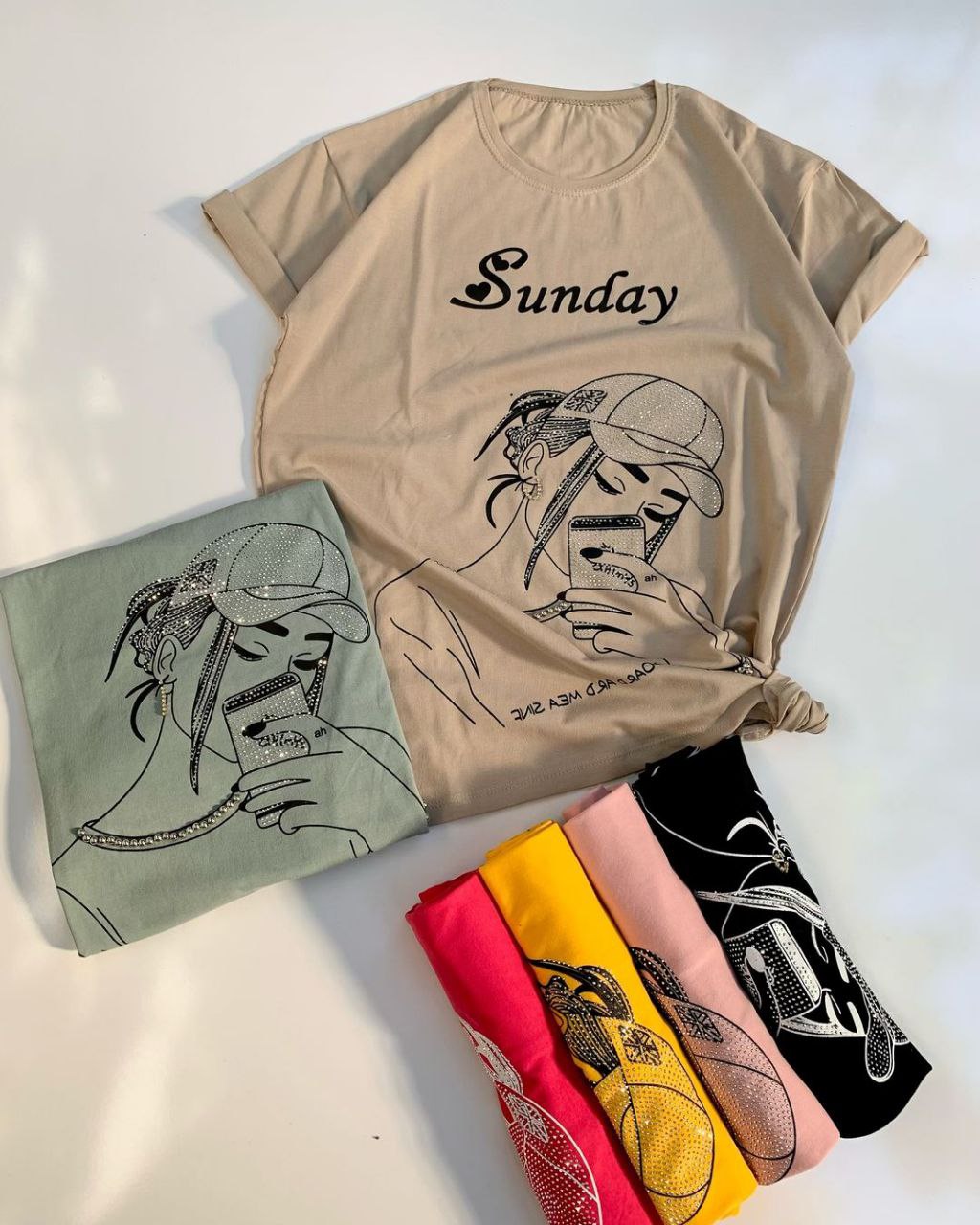 تیشرت زنانه نگین کار شده نخی