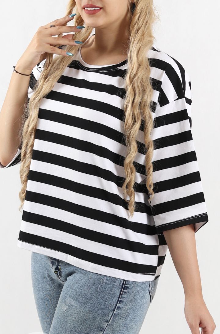 تیشرت زنانه باکسی رینگی کراپ